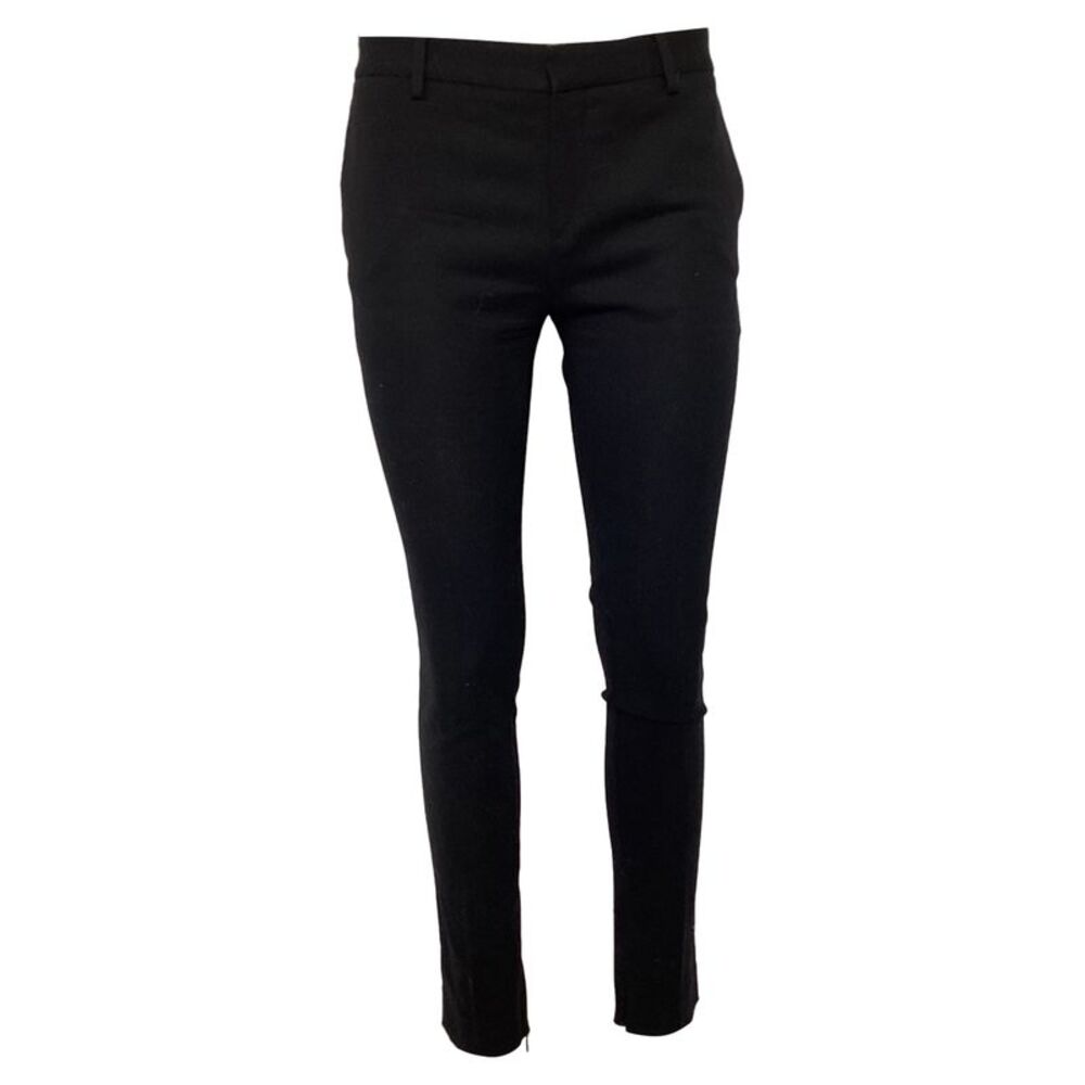 Saint Laurent Zipped Hem Detail Slim Fit Trousers in Black Wool